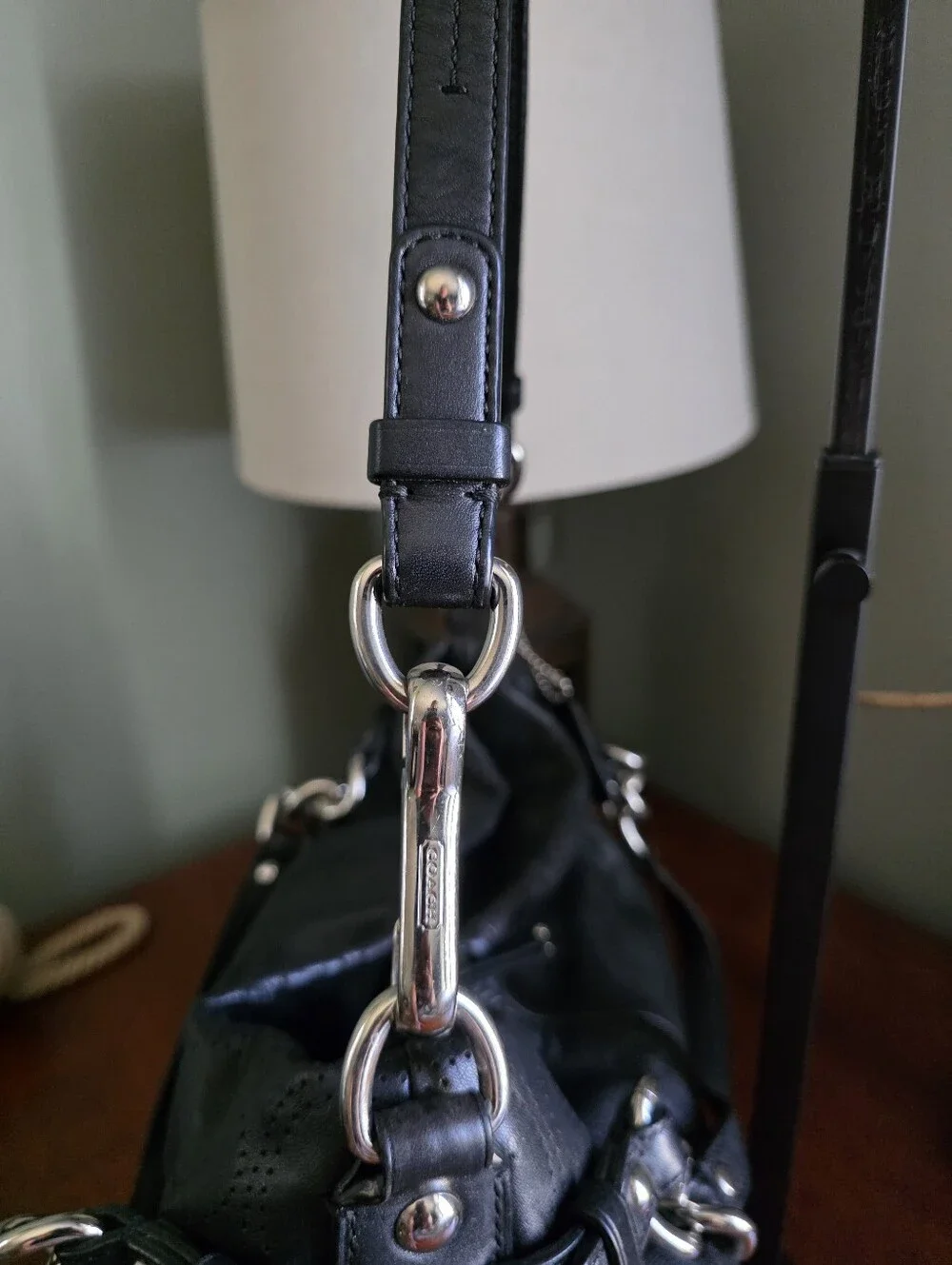 Coach F16908 Brooke Convertible Duffle Black Signature Perforated Leather Bag